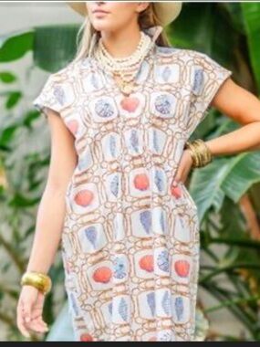 HOLLY SHAE DESIGNS SHELL PRINT SIZE M/L Long Dress Beachy Resort